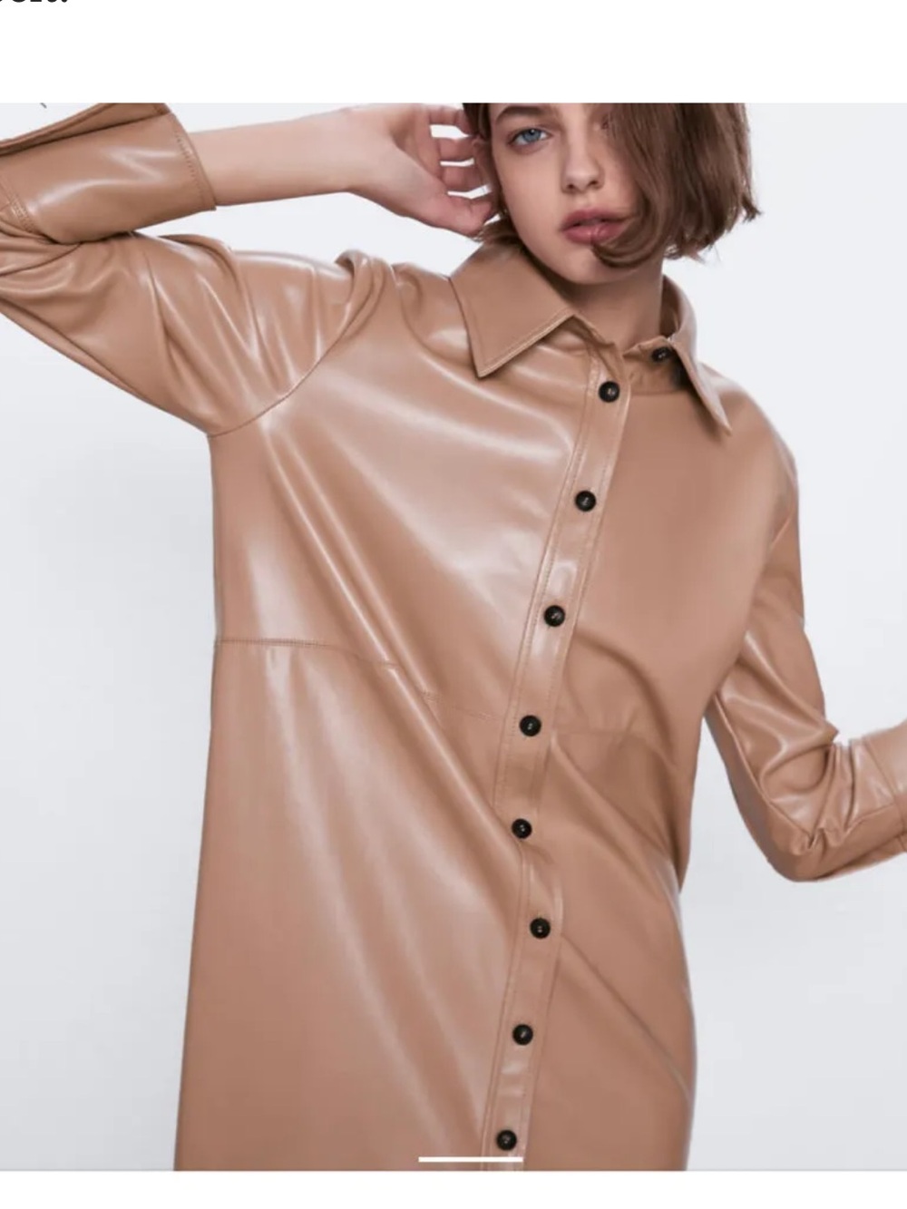 Zara Faux Leather Long Shirt Jacket in Tan